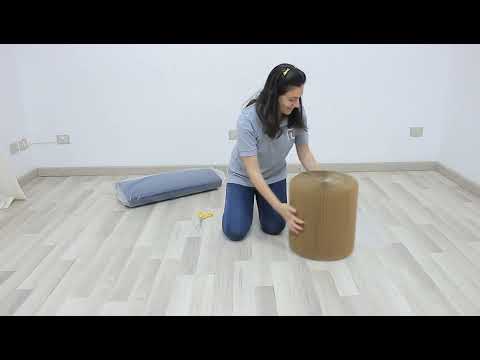Woman setting-up the foldable stool
